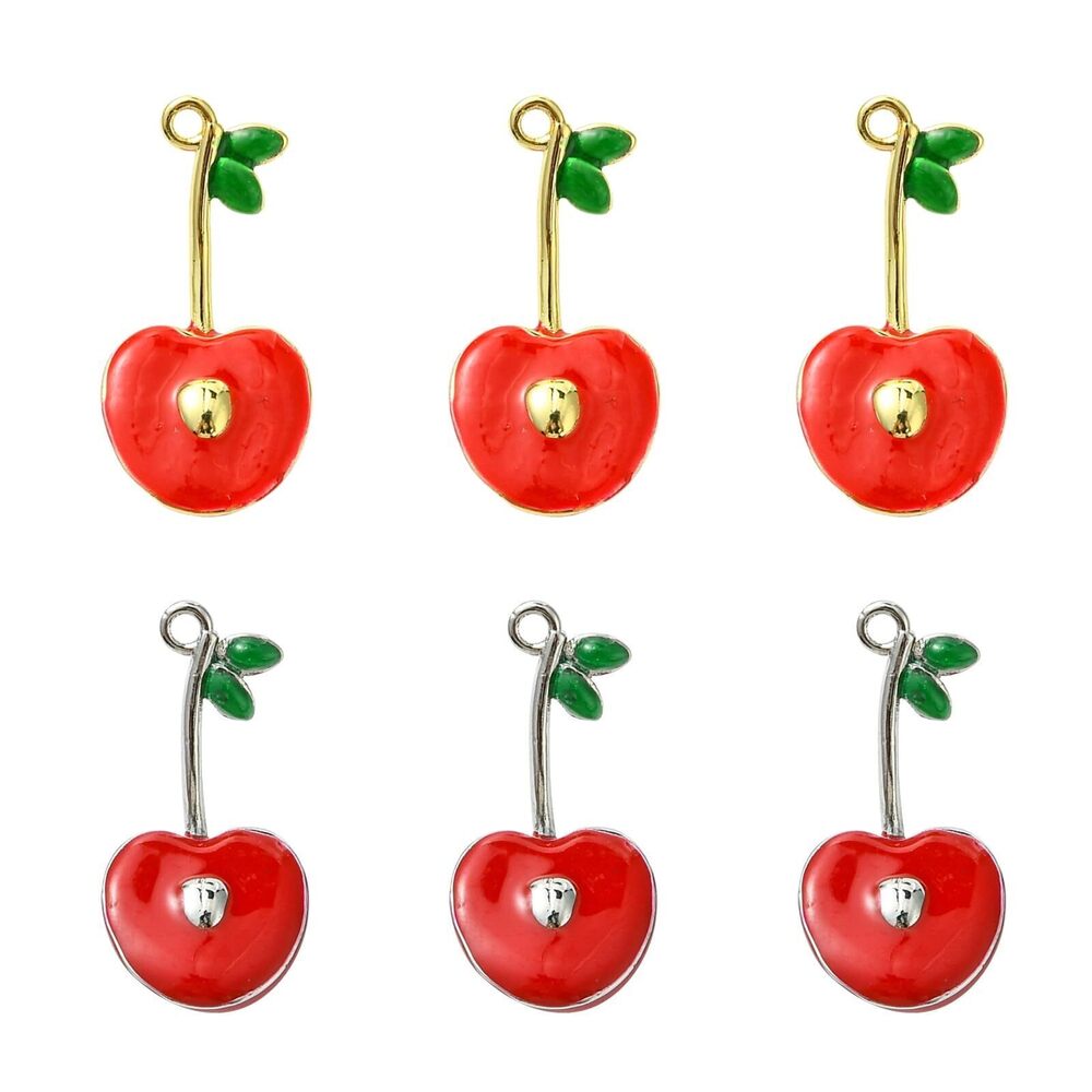 7993 6 pcs 2 Colors Brass Cherry Enamel Charms Fruit Cherries Food Charms